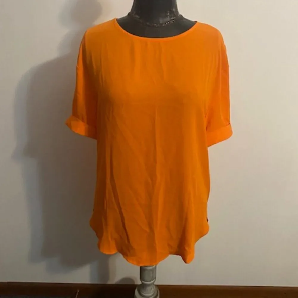 NY & Co, Tall Orange Hi-Lo scoop neck cuff sleeves blouse, size M